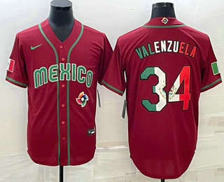 Mens Mexico Baseball #34 Fernando Valenzuela 2023 Red Blue World Baseball Classic Stitched Jersey1->2023 world baseball classic->MLB Jersey